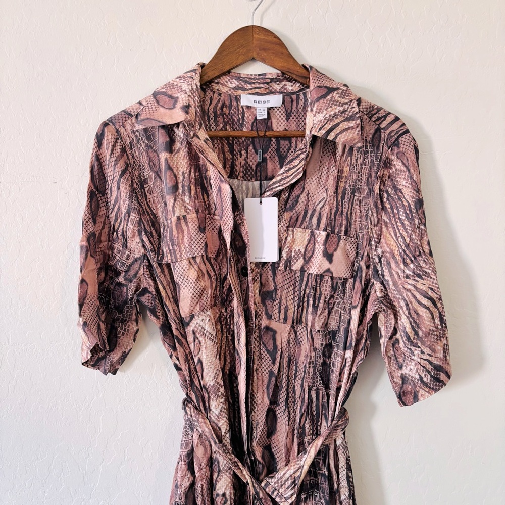 Reiss Women’s Farah Snake Print Belted Midi Dress Size‎ 6 NWT Brown Tan - Picture 3 of 14